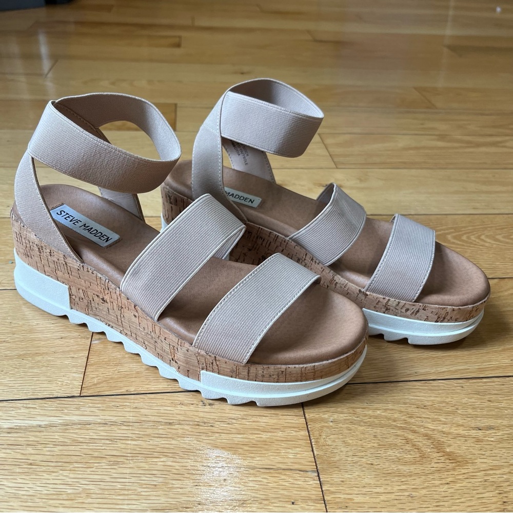Steve Madden Bandi Platform Wedge Sandals, Blush, Size 6.5